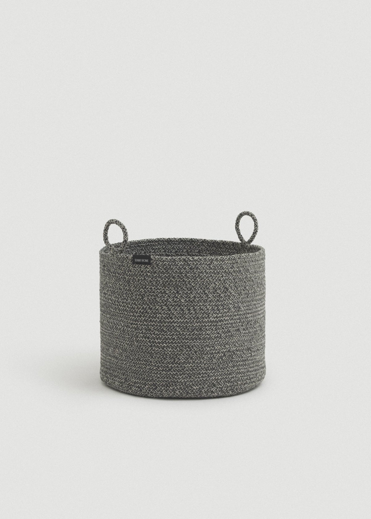 Short Gray Melange Loops basket showing its tightly coiled rope construction.