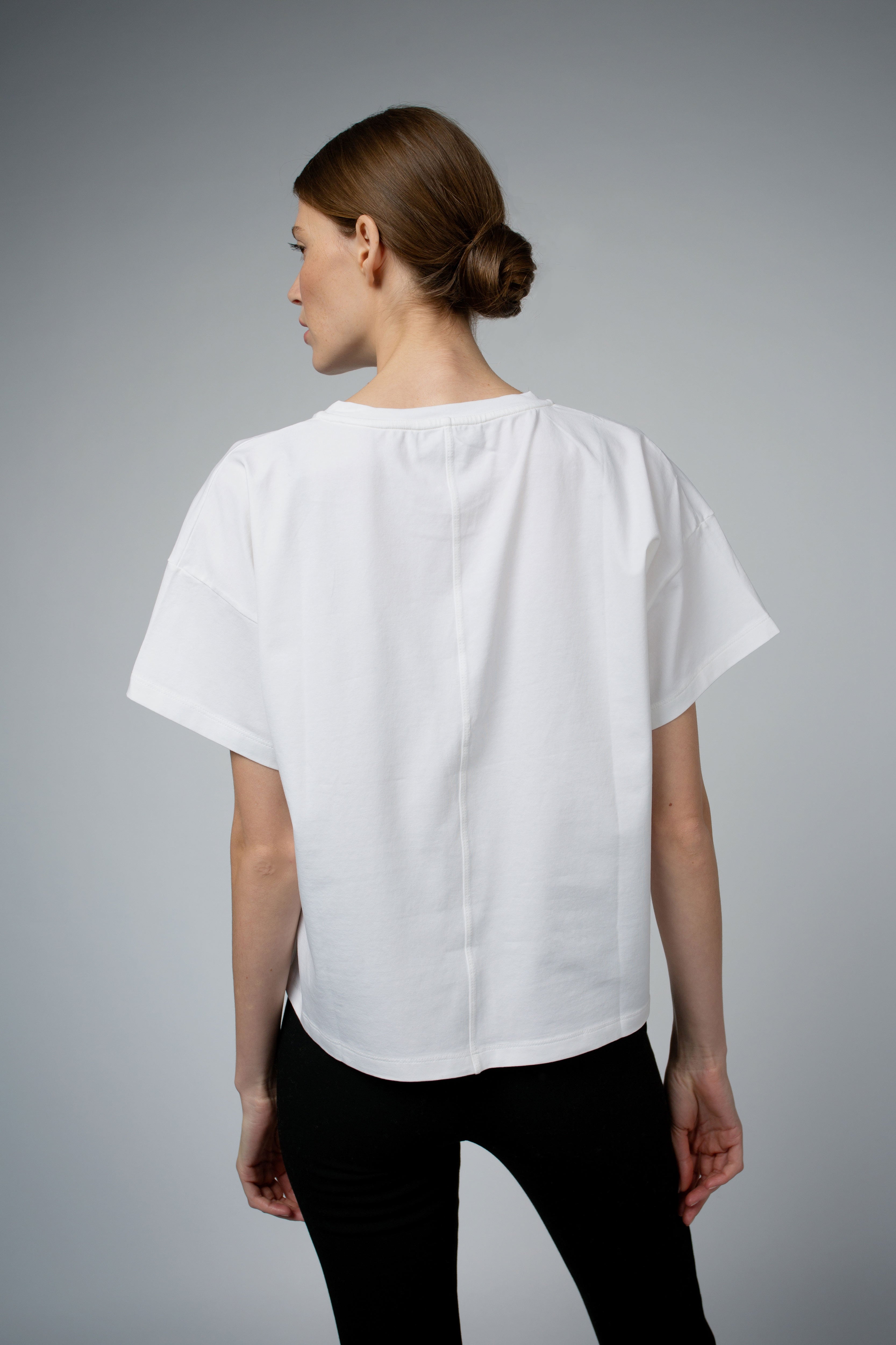 Bevin Organic Cotton Boyfriend T-Shirt in white, back view β Santicler Japandi fashion