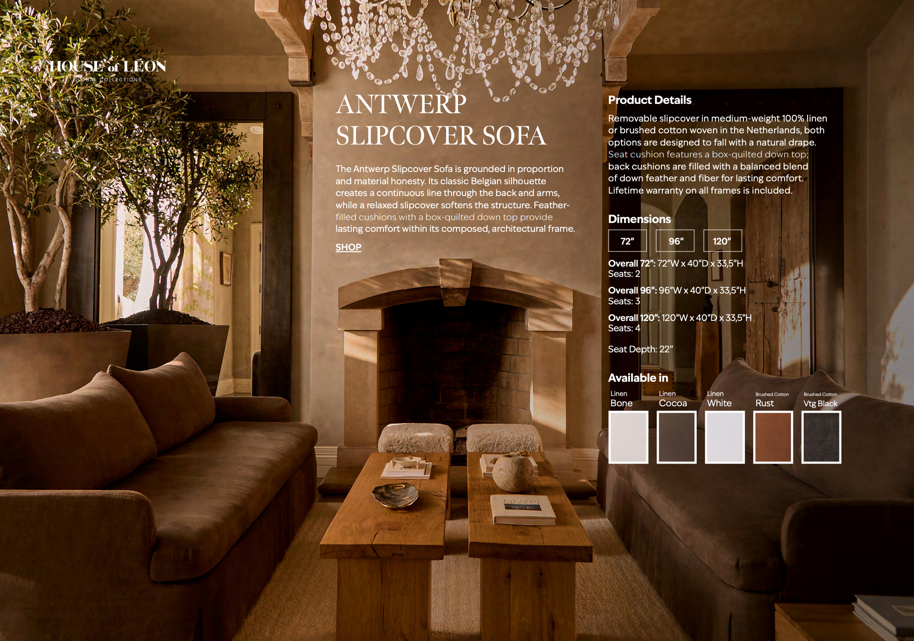 House of Leon Antwerp Slipcover Sofa Product Details