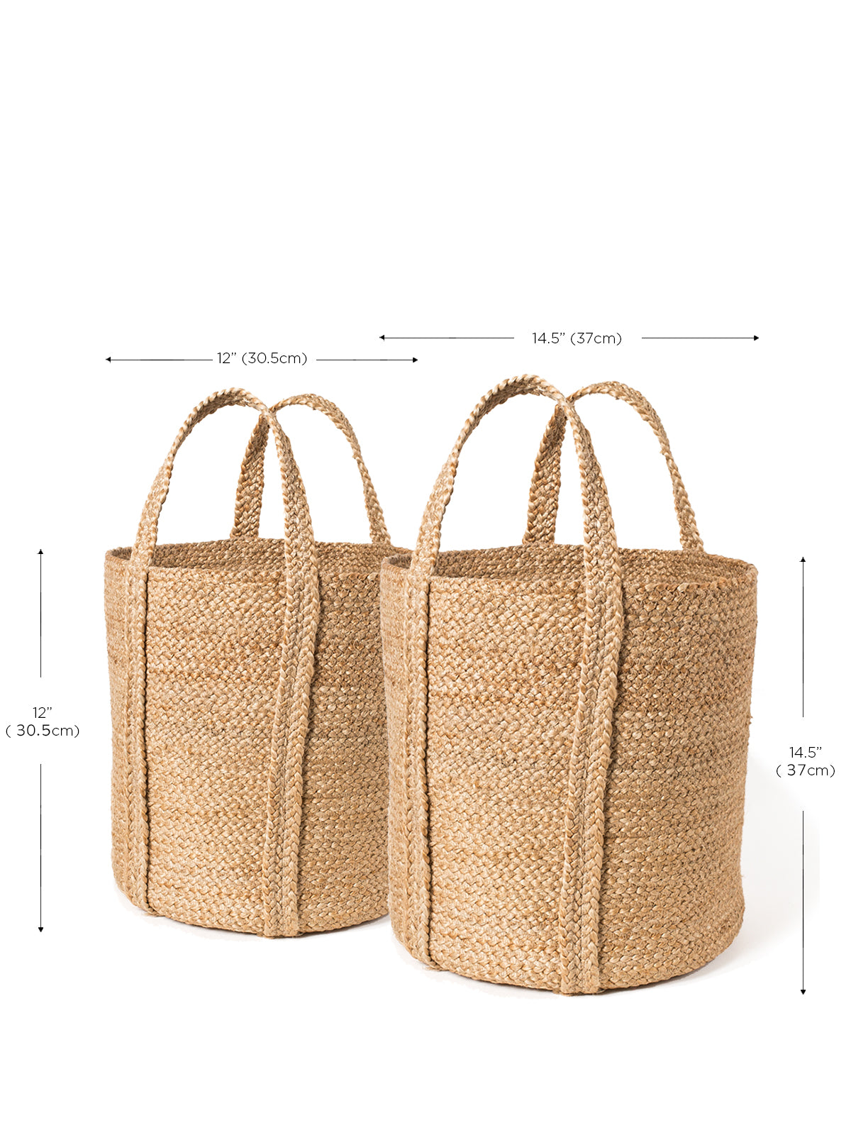Korissa Kata Basket with Handle dimension chart, pair shown