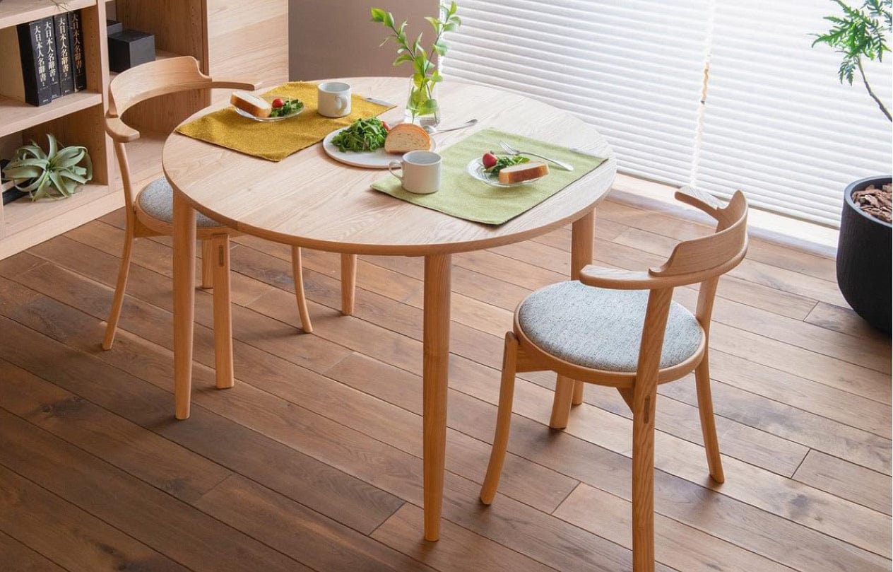 MOM Round Table with chairs in bright dining room – Japanese craftsmanship