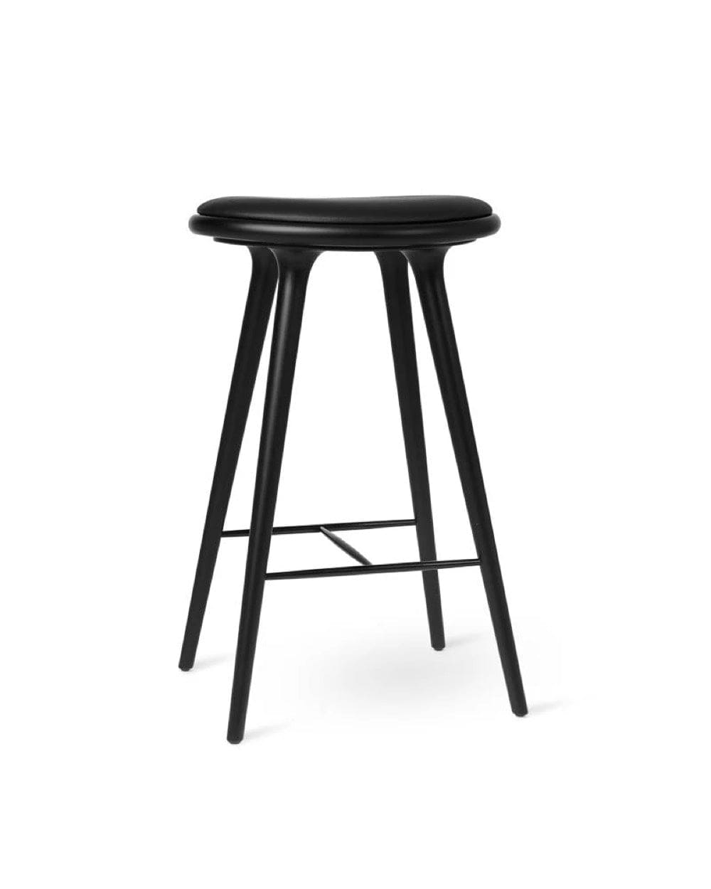 Mater High Stool 74 cm in black lacquered oak bar stool with sculpted seat
