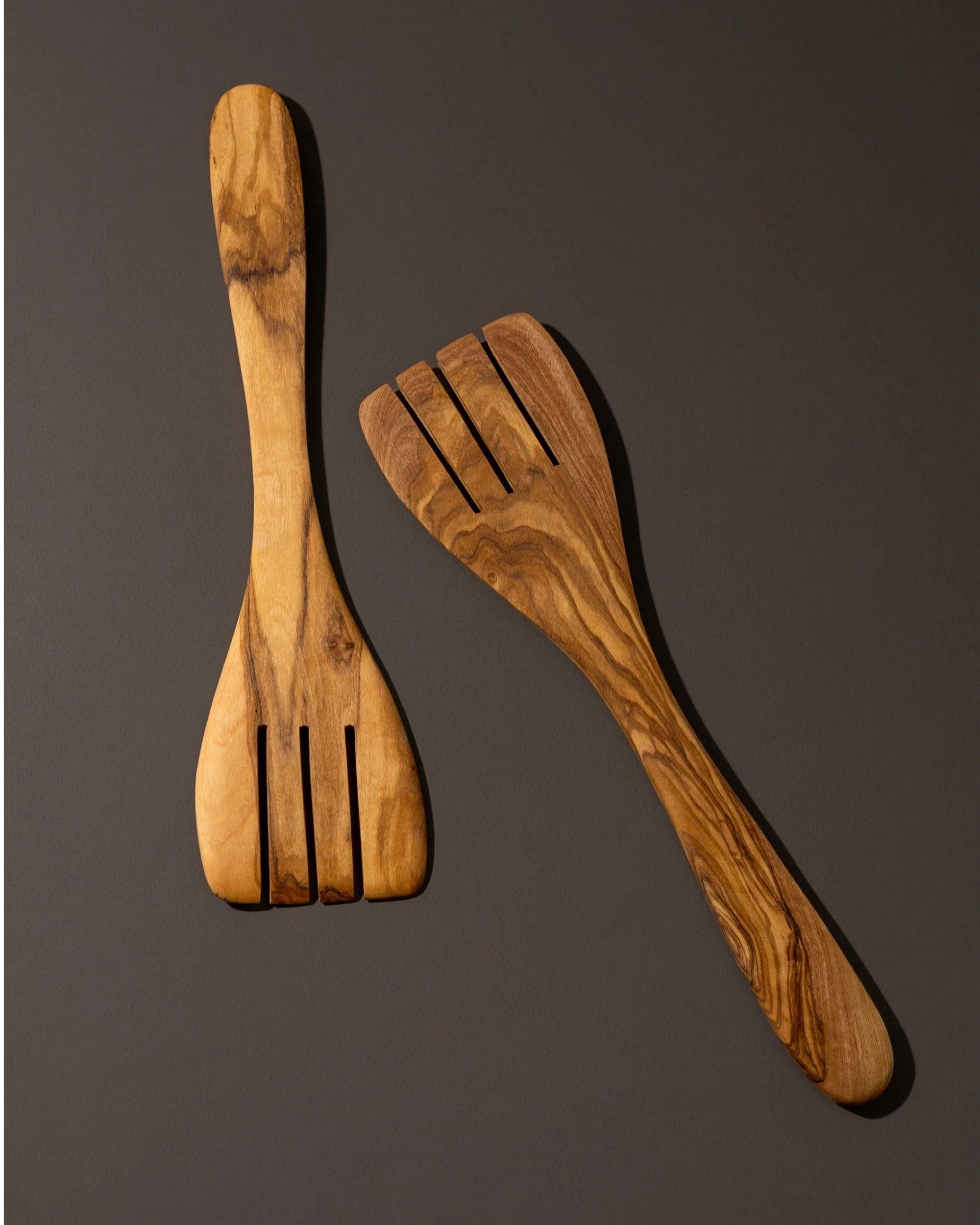 Olive Wood Serving Spatula Forks Set of 2 – Handmade Kitchen Tools