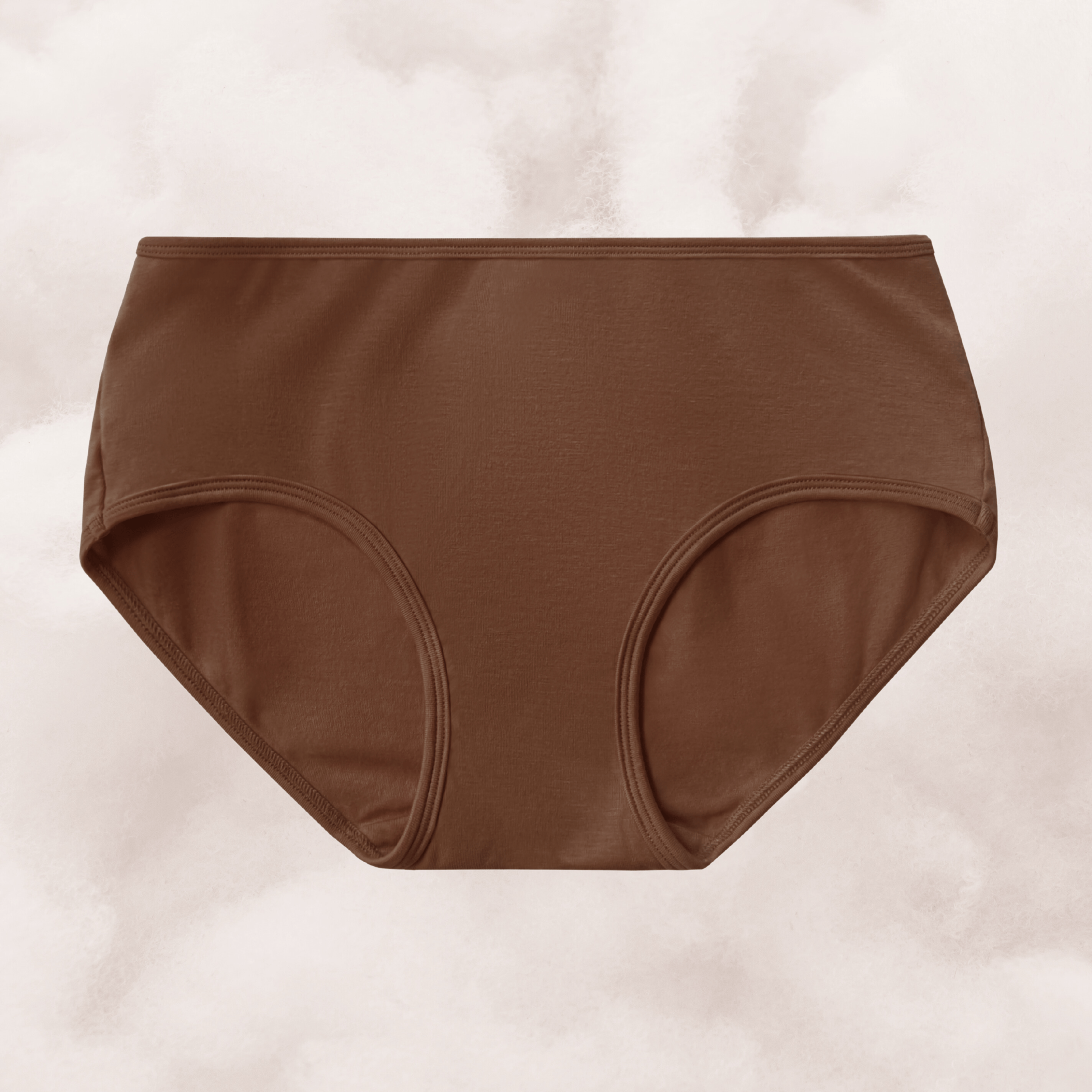Organic Cotton Mid-Rise Brief in Ella Nude, a deep brown-tone color, flat lay front view