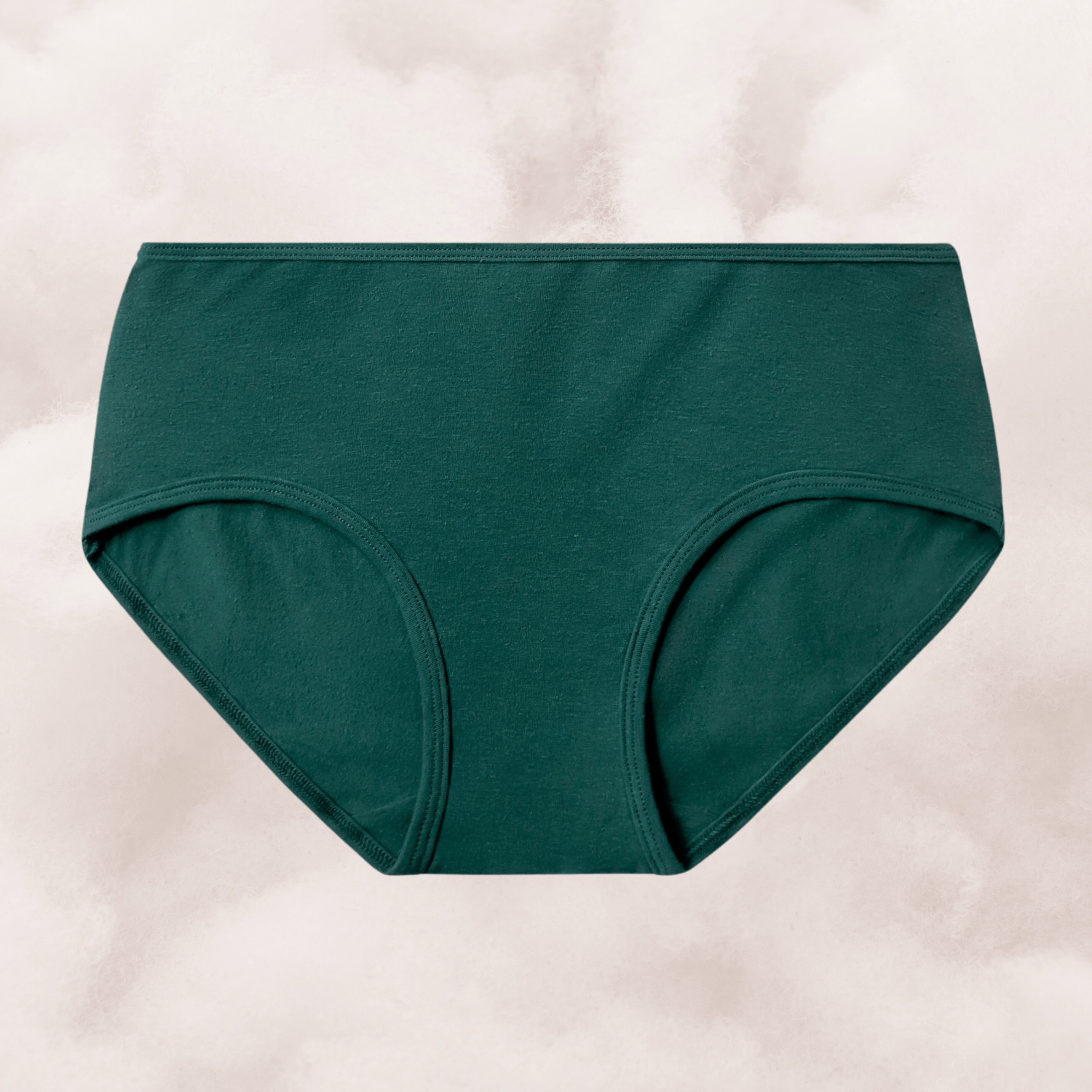 Organic Cotton Mid-Rise Brief in Lagoon, a dark green color, flat lay front view