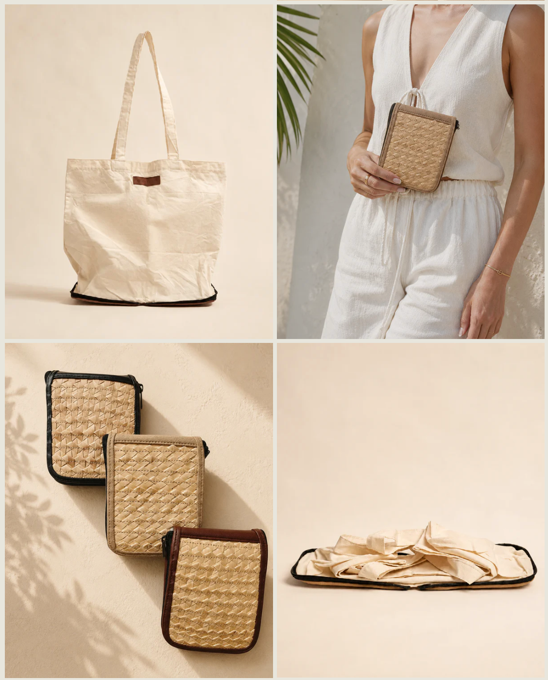 Cove Compact Eco Tote | Foldable Canvas Tote with Rattan Case available at Japandi Supply House