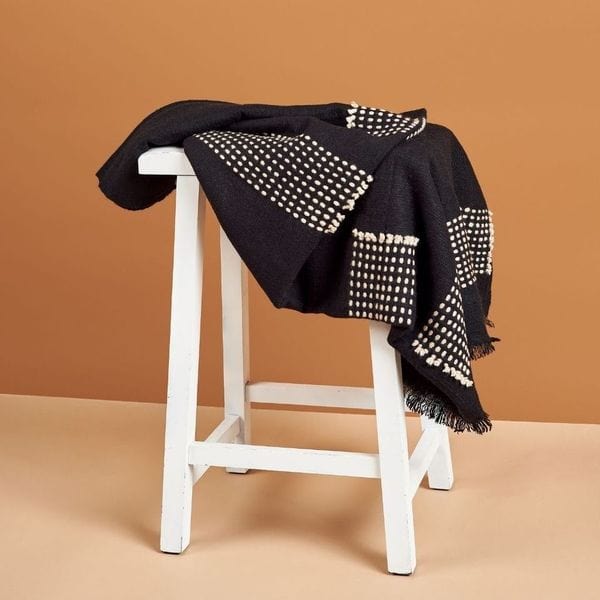 Walnut Black Yak With Hand Knotted Merino Stripes Handloom Throw