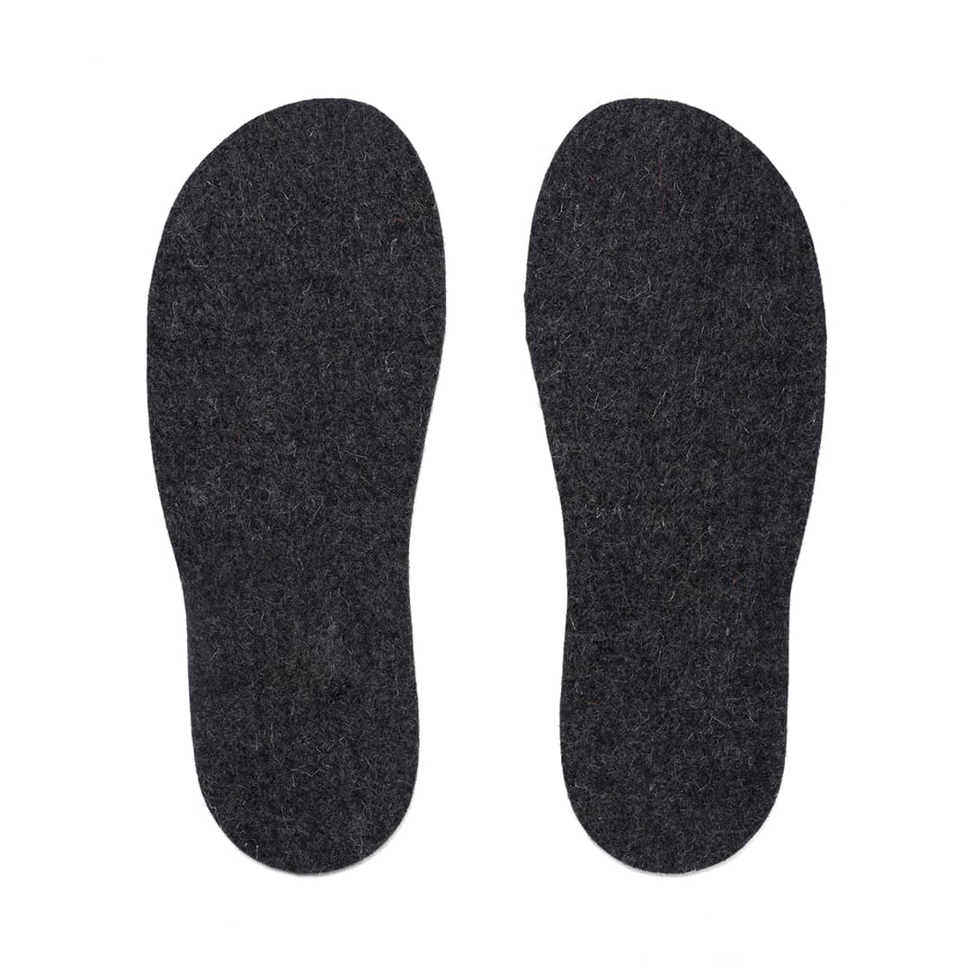 Kyrgies felt insoles in charcoal made from natural wool felt for added comfort and warmth