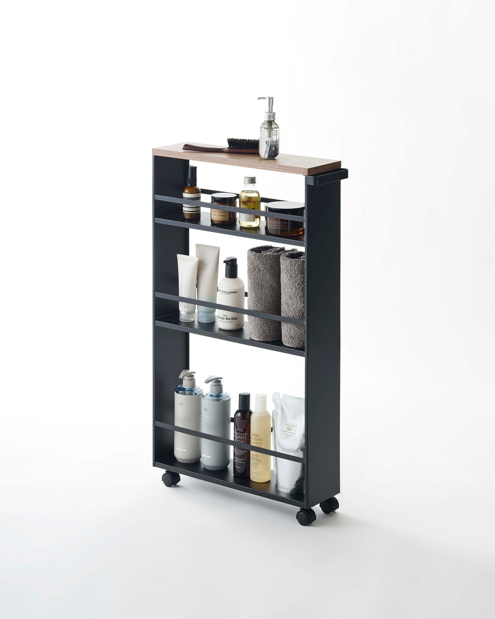 Slim Storage Cart (32" H) - Steel in Black with Bathroom Supplies