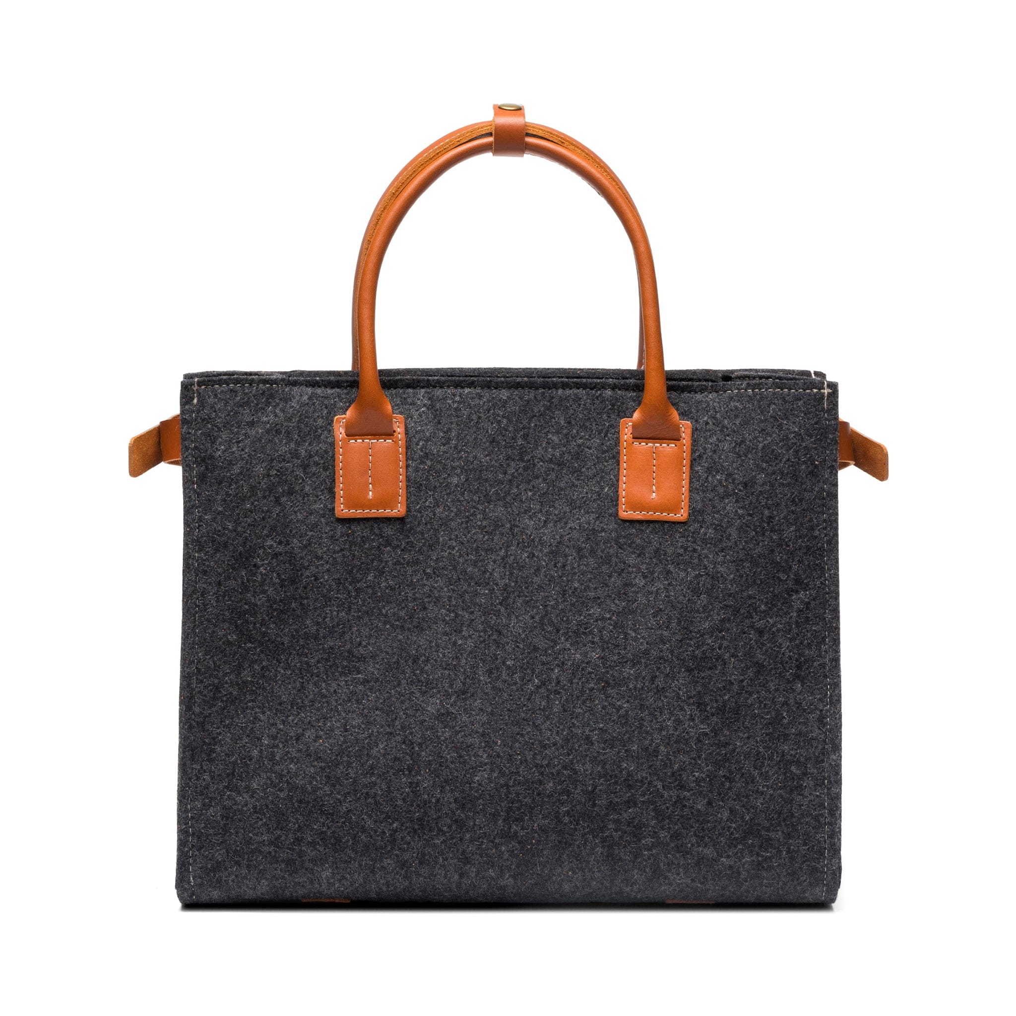 Charcoal Kyrgies wool handbag with structured silhouette and leather handles