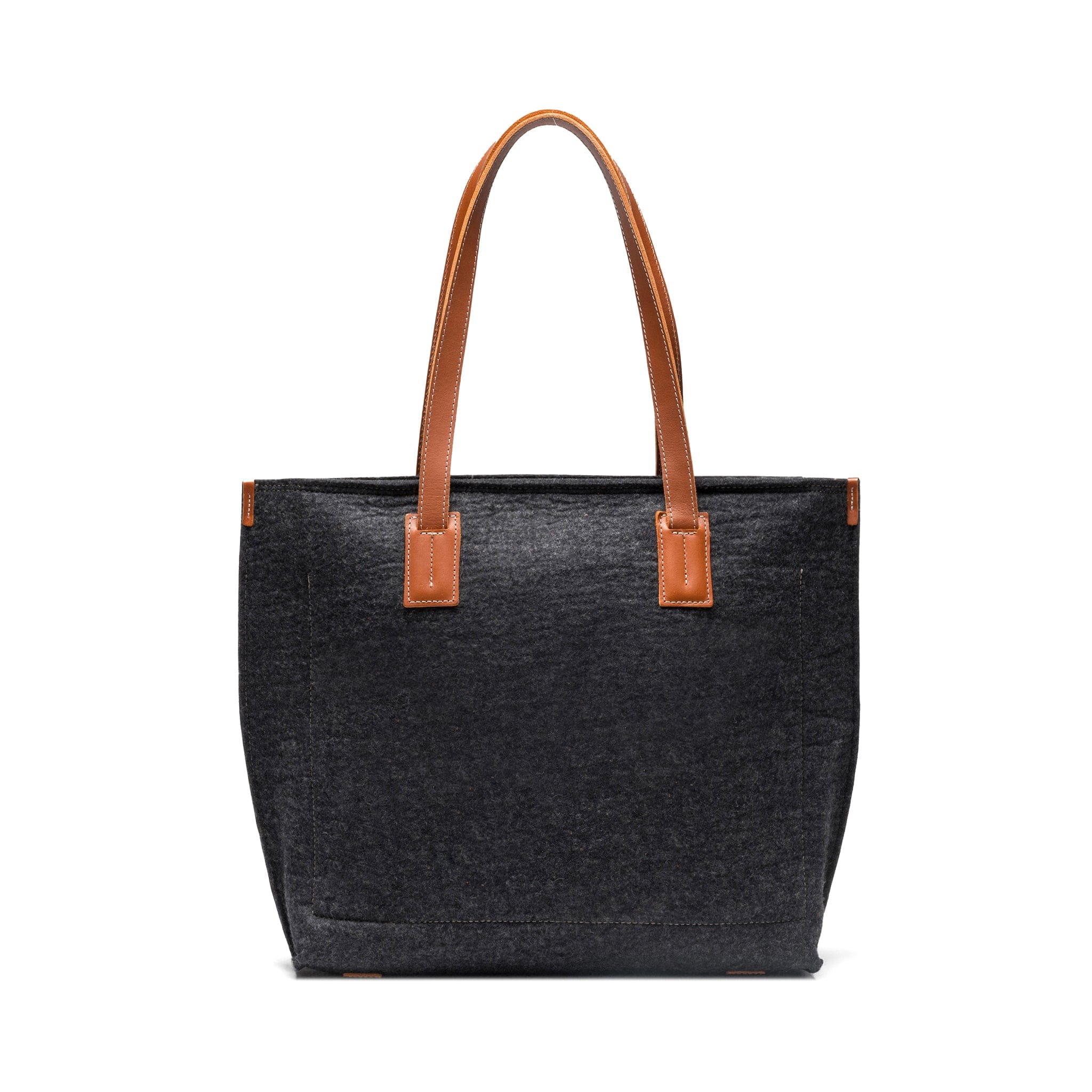 Charcoal Kyrgies wool tote bag handcrafted in Kyrgyzstan with leather handles