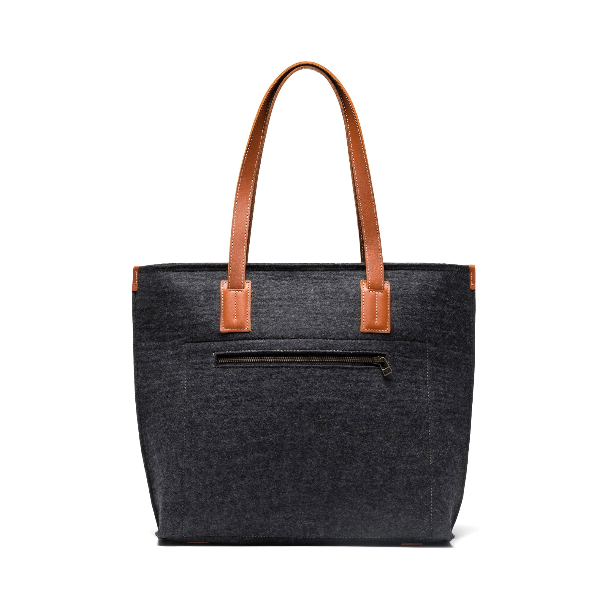 Charcoal Kyrgies Handmade Wool Tote crafted from natural wool felt and leather accents
