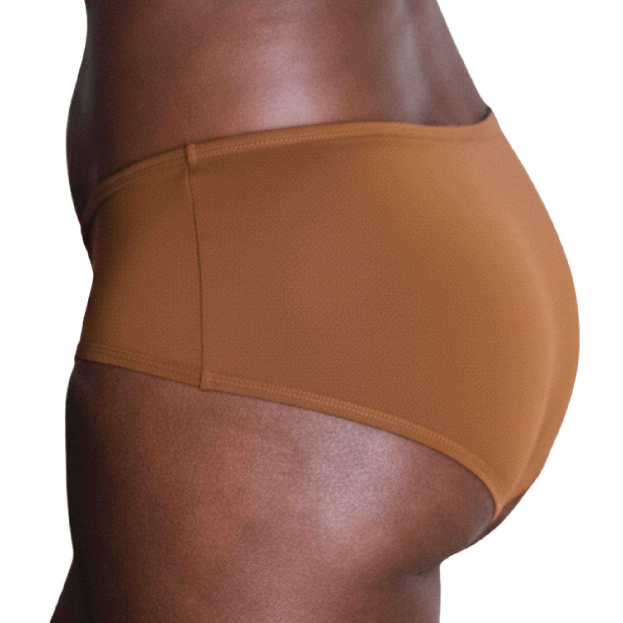 Model wearing Organic Cotton Mid-Rise Brief in Ella Nude, side view