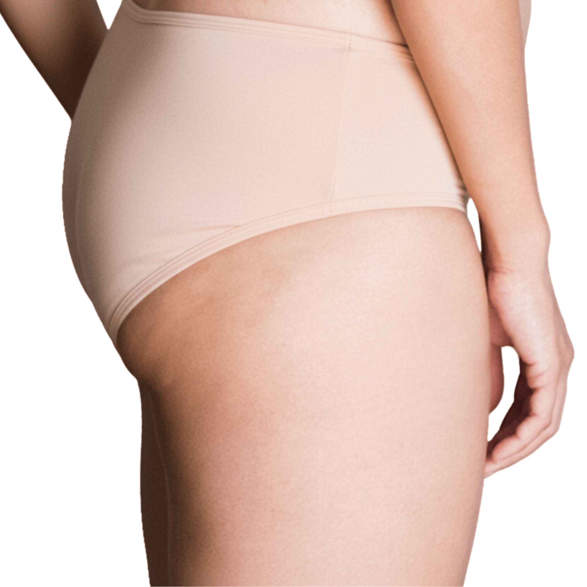 Model wearing Organic Cotton Mid-Rise Brief in Ada Nude, side view