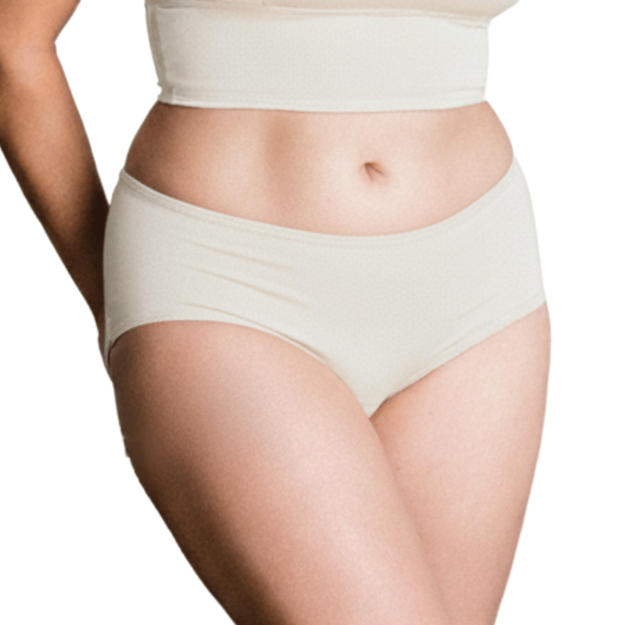Model wearing Organic Cotton Mid-Rise Brief in Natural, front view