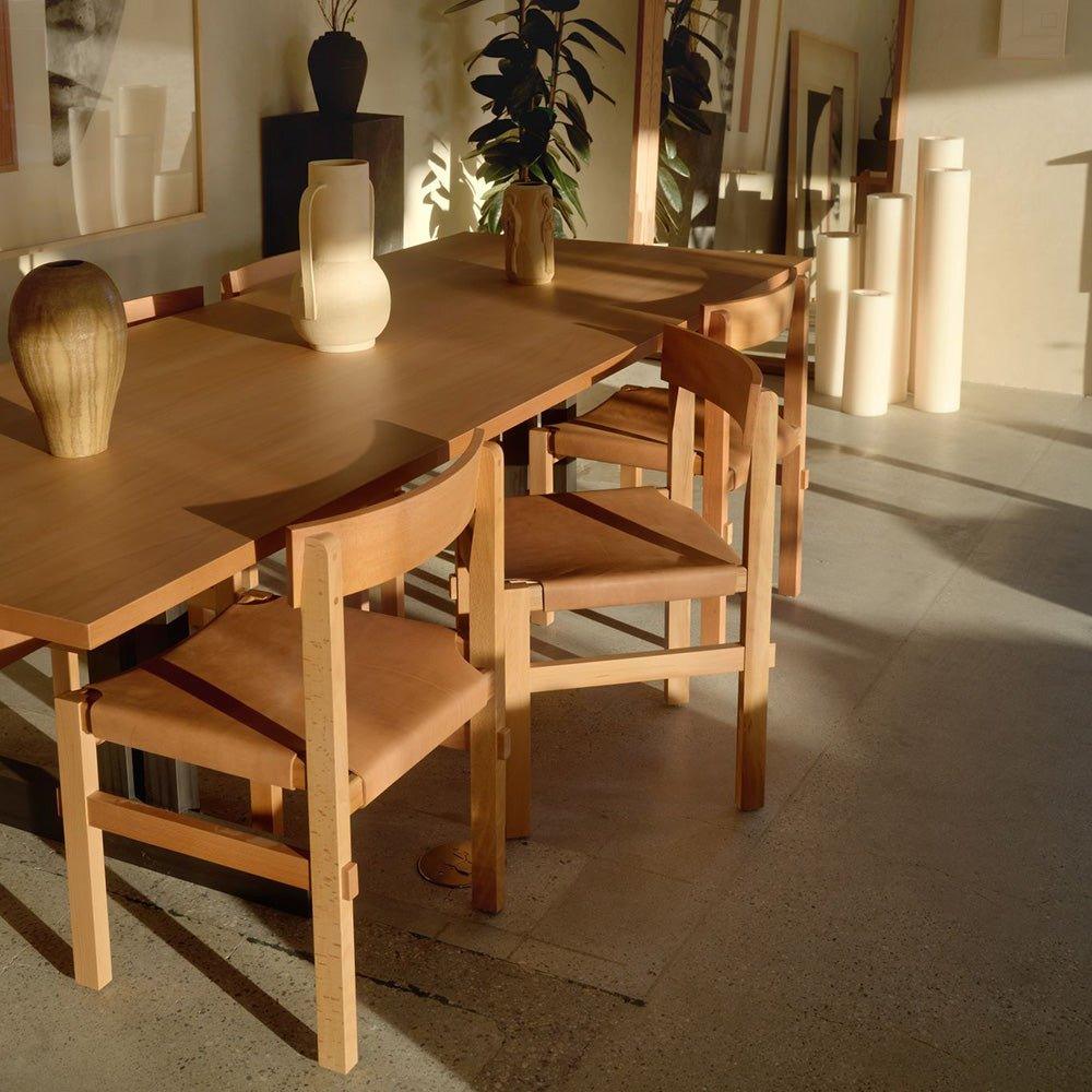 Shinto dining chairs styled around solid wood dining table