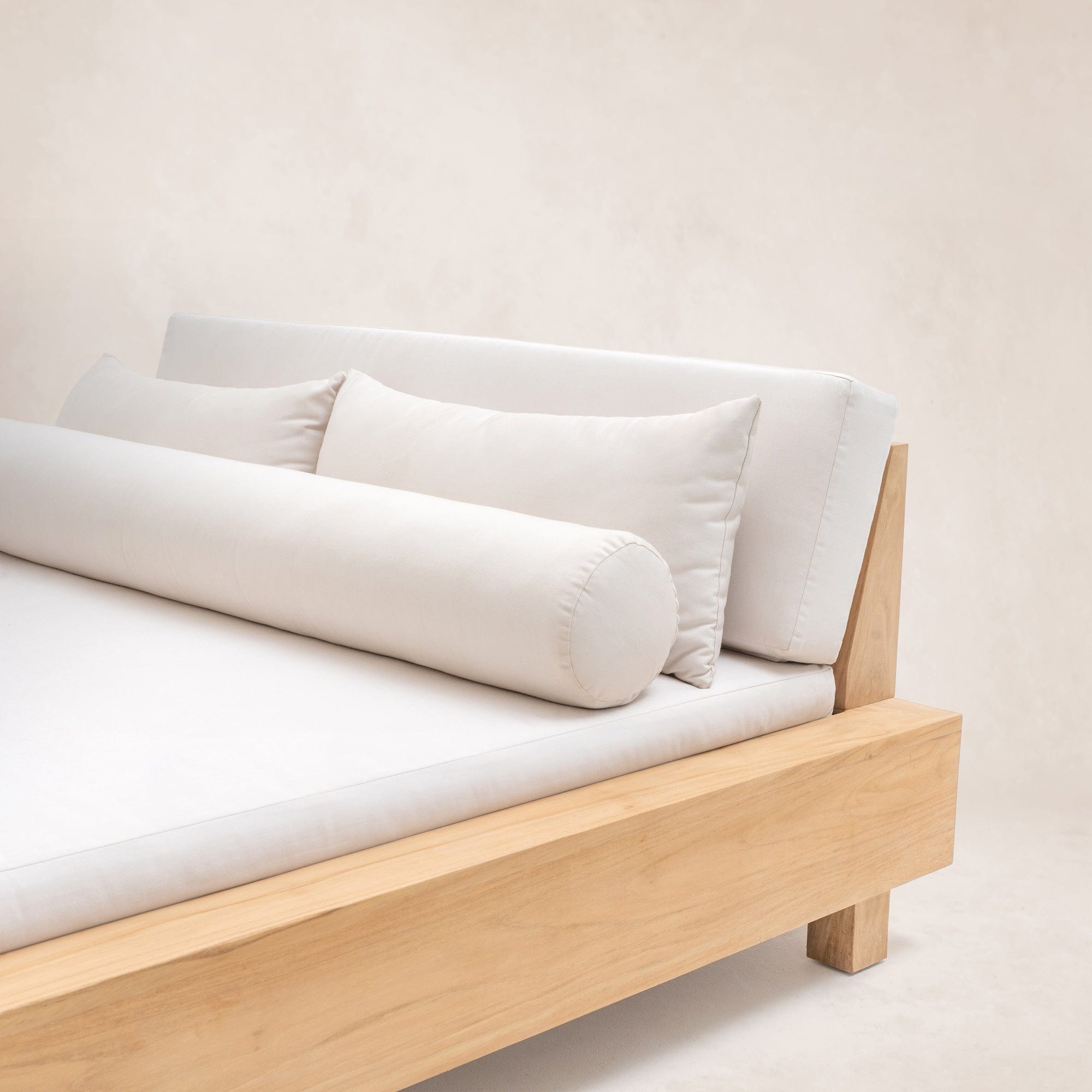 Close-up of Ojai outdoor daybed teak frame detail