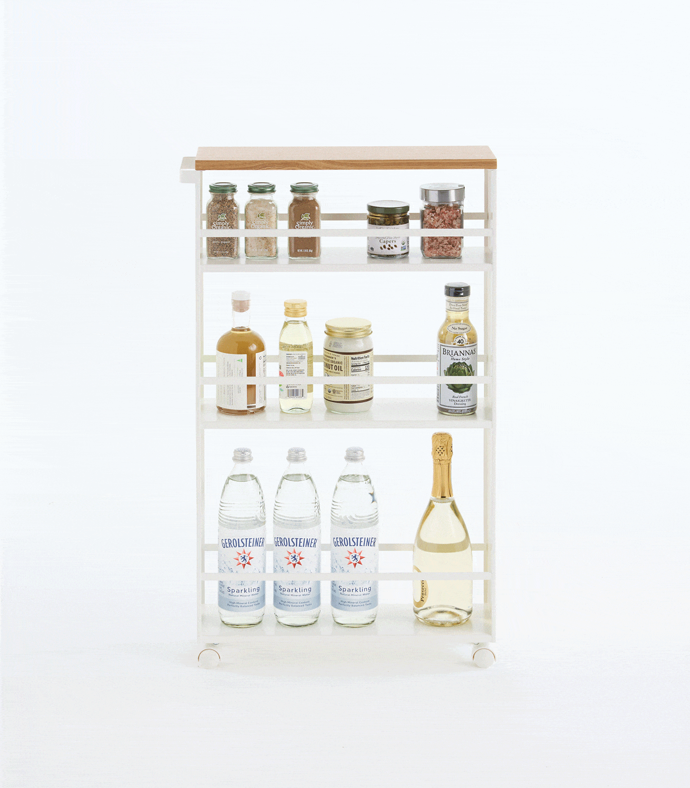 Slim Storage Cart (32" H) - Steel with kitchen supplies