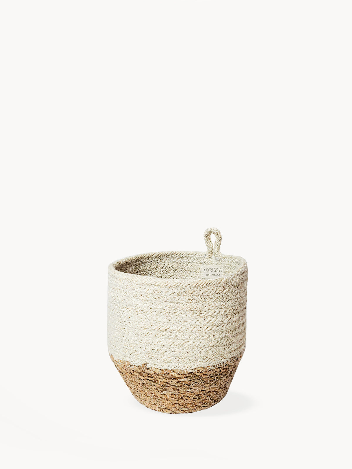 Korissa Amari Loop Bin, off-white and natural two-tone, hanging loop handle