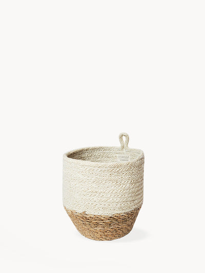 Korissa Amari Loop Bin, off-white and natural two-tone, hanging loop handle