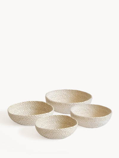 Korissa Kata Candy Bowl, white jute, set of 4 nested sizes, white background