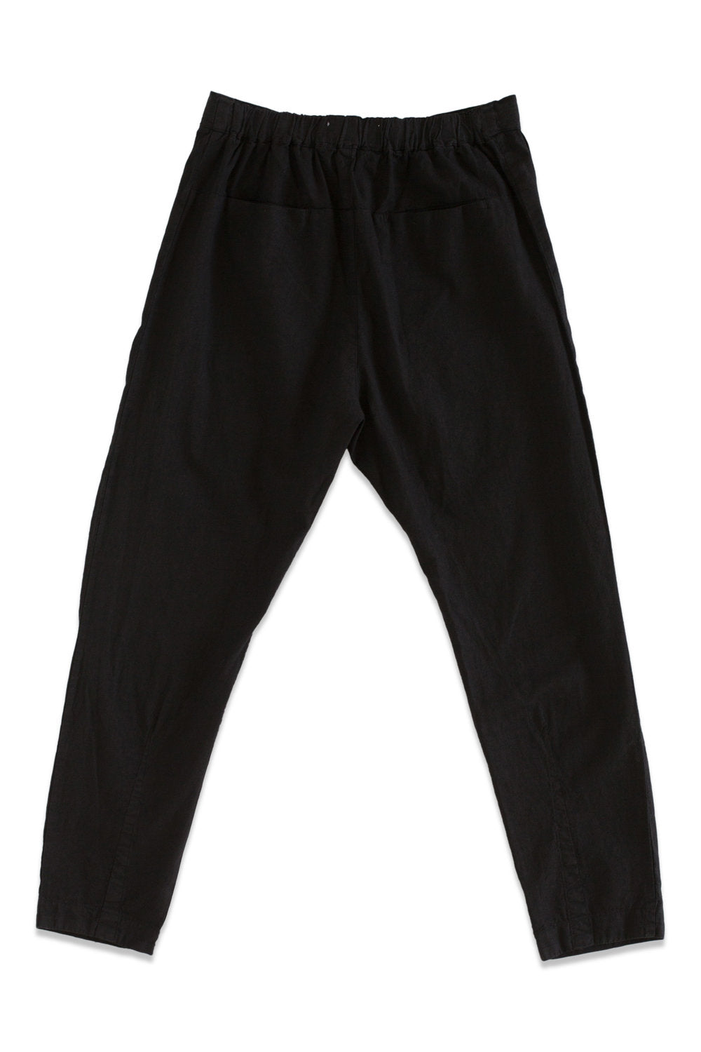Back product view of black Souk pants with an elastic waistband.