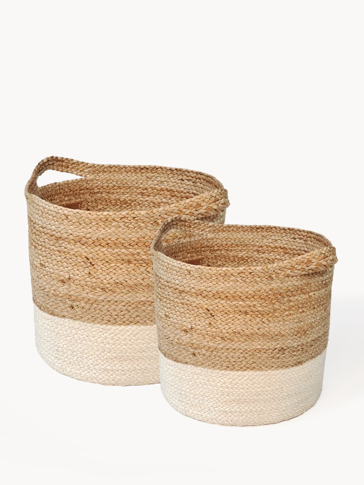 Korissa Kata Colorblock Basket, natural and white, two nested sizes, white background