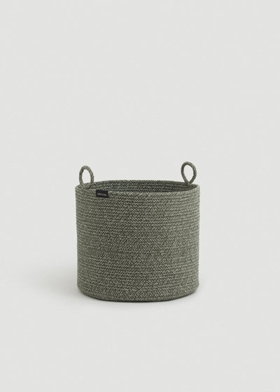 Short Green Melange Loops basket showing its tightly coiled rope construction.