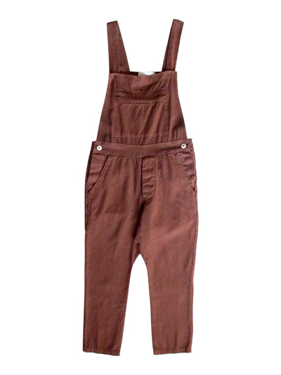 Front product view of rust-brown overalls with adjustable straps, a bib pocket, and tapered legs.