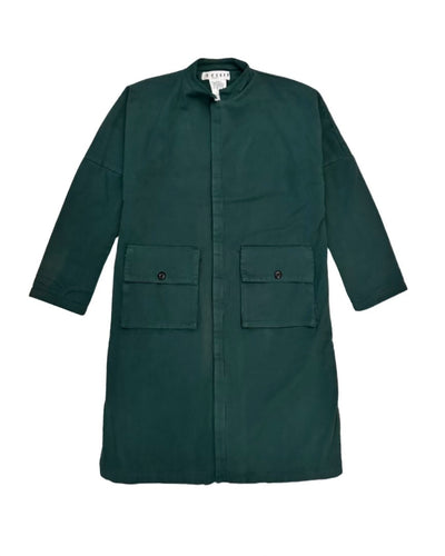 Front product view of the deep teal-green Passage Jacket with a band collar and flap pockets.