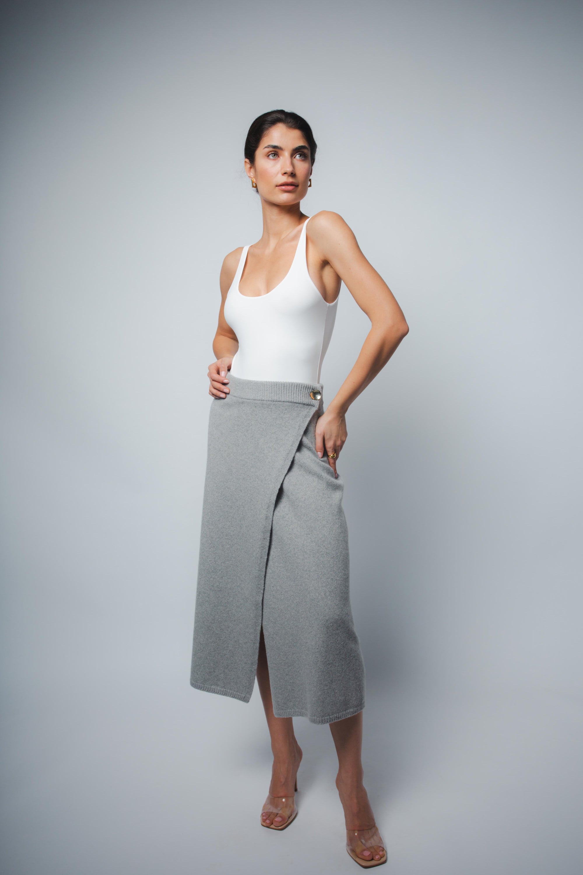 Lola Tank Bodysuit in white, full-length front view — Santicler Japandi fashion