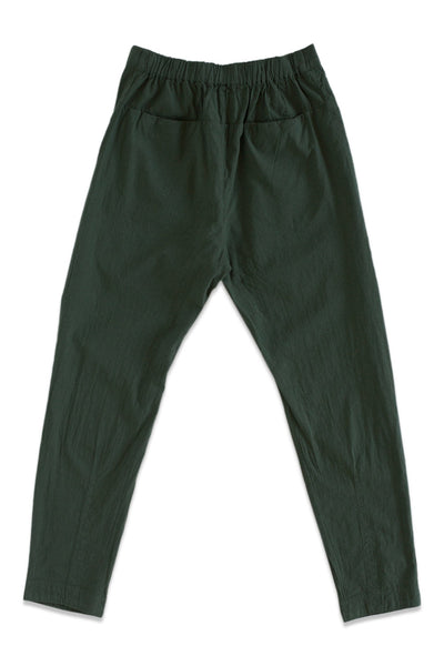 Back product view of forest-green Souk pants with an elastic waistband.