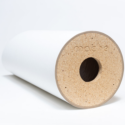 Close-up of the circular cork end cap with a central mounting hole and subtle Mache branding.