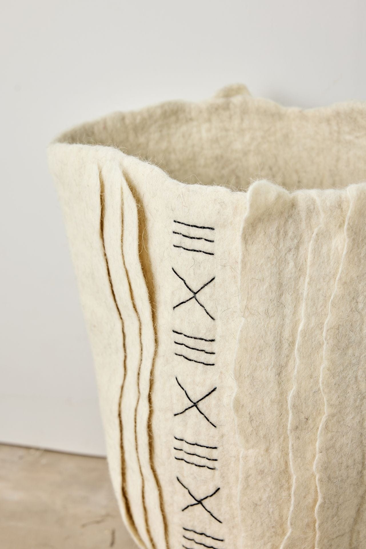 Zulu Hand-Felted Ivory Wool Floor Vase