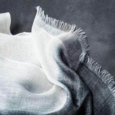 Granite Black White Ombre Linen Silk Handloom Scarf