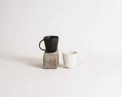 Gharyan Stoneware Japandi Tableware Mug, Matte Black, styled with white mug