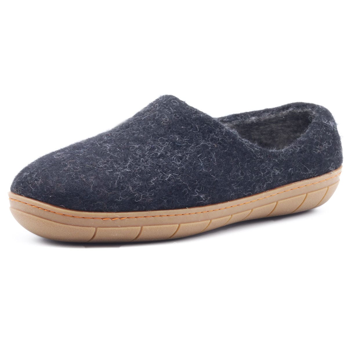 Women's Victoria wool house shoe in Charcoal, angled view