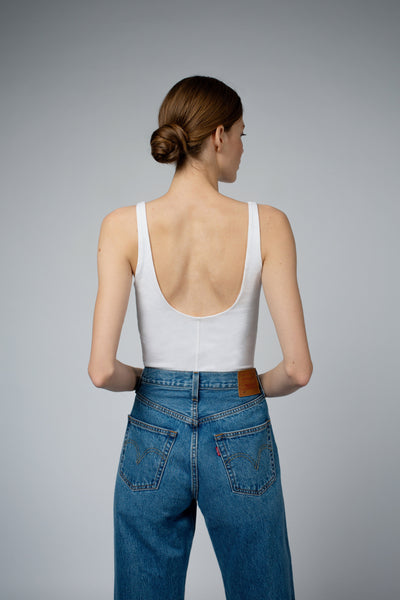 Ava Organic Cotton Bra Tank Top in white, full-length front view — Santicler Japandi fashion