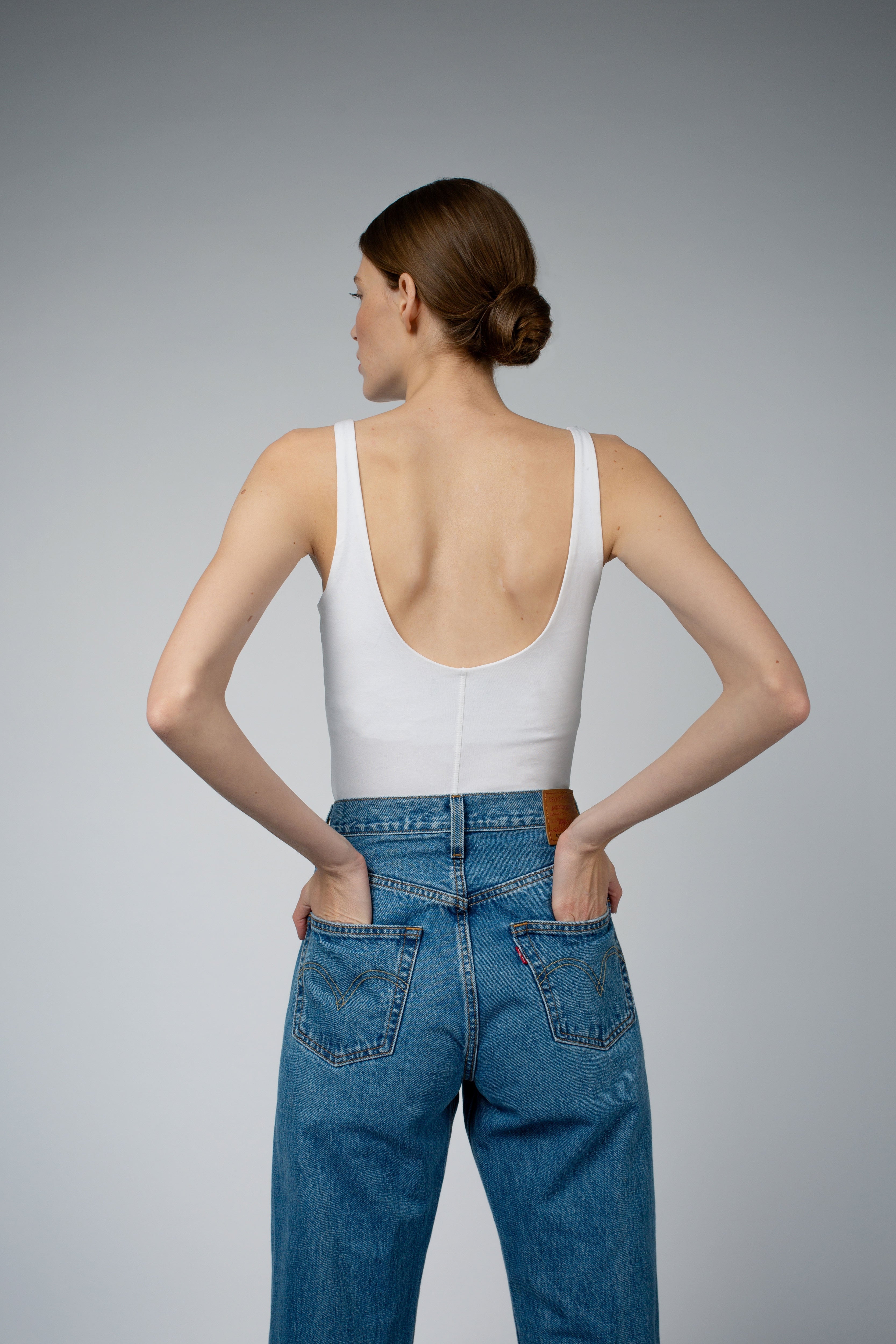 Ava Organic Cotton Bra Tank Top in white, front close view — Santicler Japandi fashion