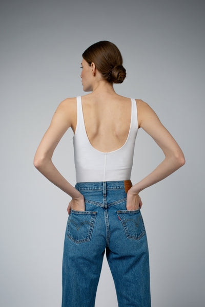 Ava Organic Cotton Bra Tank Top in white, front close view — Santicler Japandi fashion