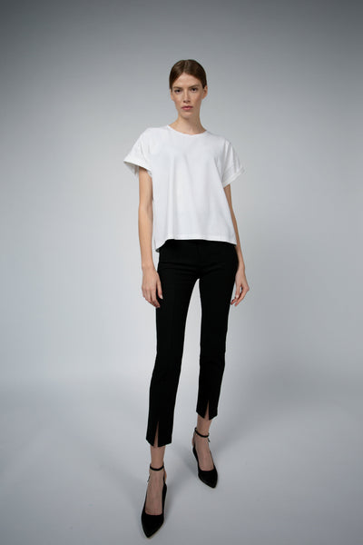 Bevin Organic Cotton Boyfriend T-Shirt in white, full-length front view — Santicler Japandi fashion