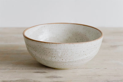 Handmade ceramic ramen bowl in sand glaze by KJ Pottery, Japandi dinnerware