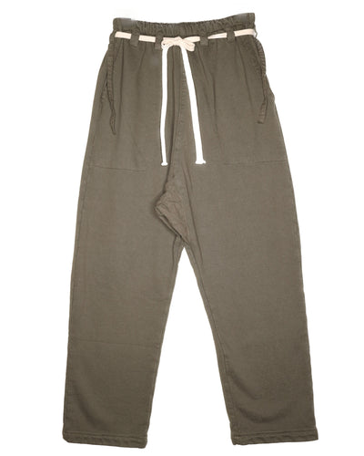 Front product view of muted olive-brown Picasso pants with a white drawstring.