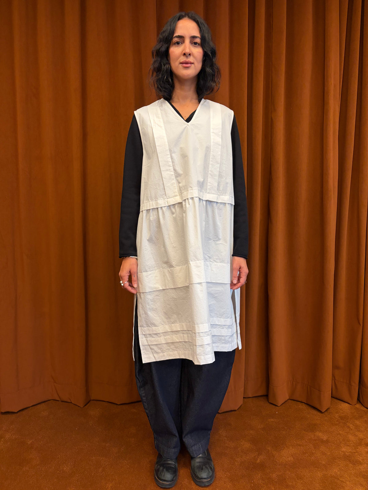 Tuck Dress in White