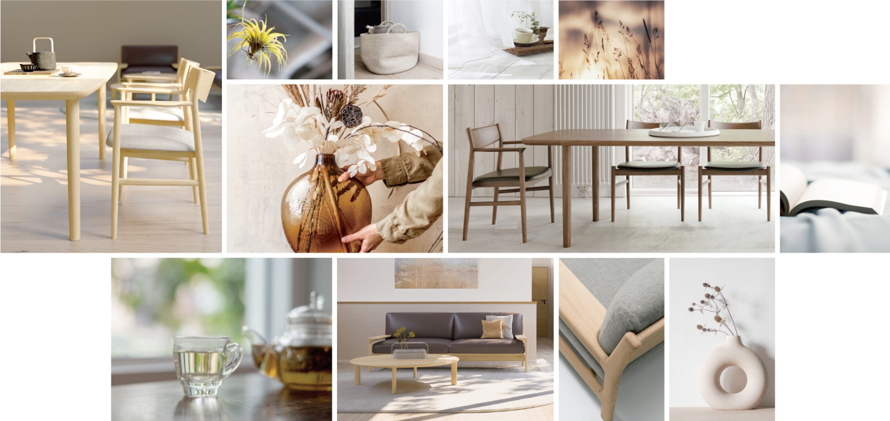 Japandi mood board with natural materials, neutral tones, and calming interior inspiration by CondeHouse
