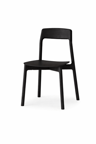 KORENTO Side Chair in Japanese Oak Black with wooden seat, AI rendering of wood type and finish
