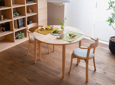 MOM Round Table in kitchen dining setting – Japandi solid wood table