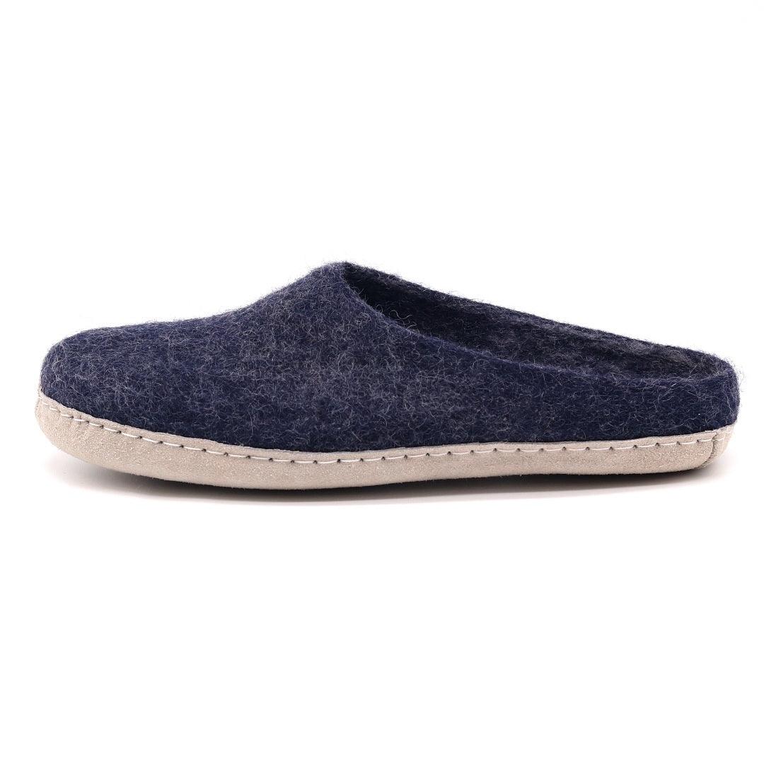 Men's Astoria wool house slipper in Indigo, side view