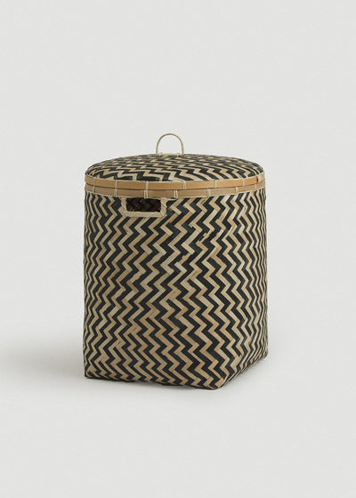 Front view of the Large Java basket showing its tall cylindrical shape and rectangular side opening.