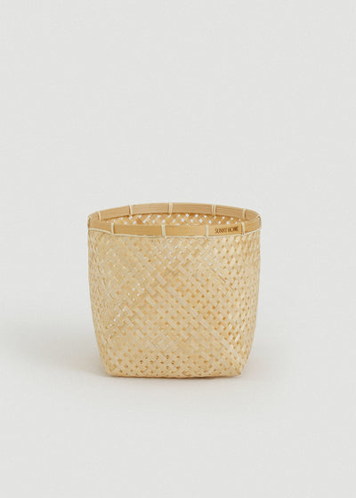 Largest square Muko basket showing its roomy shape and natural bamboo construction.